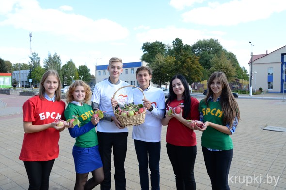 Активисты Крупского БРСМ дарили яблоки горожанам во время акции «Наш год – наш выбор!»
