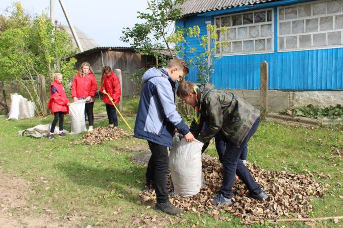 Юные спасатели и волонтеры БРСМ помогли крупчанам в уборке листьев